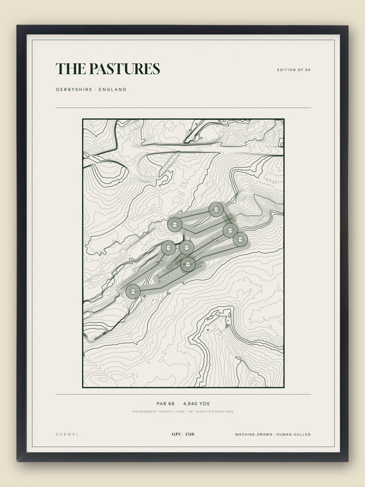 The Pastures, Derbyshire topographic golf course print, framed — Gorwel Print Co