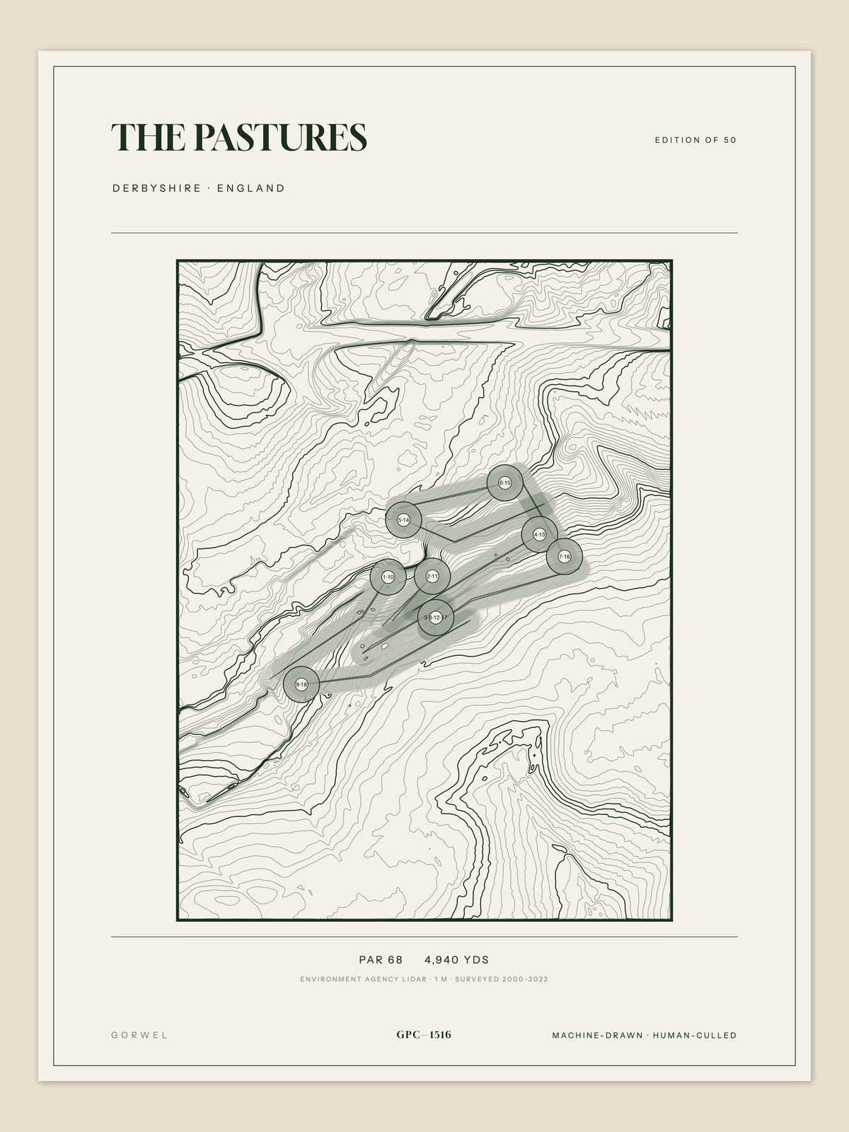 The Pastures, Derbyshire topographic golf course print