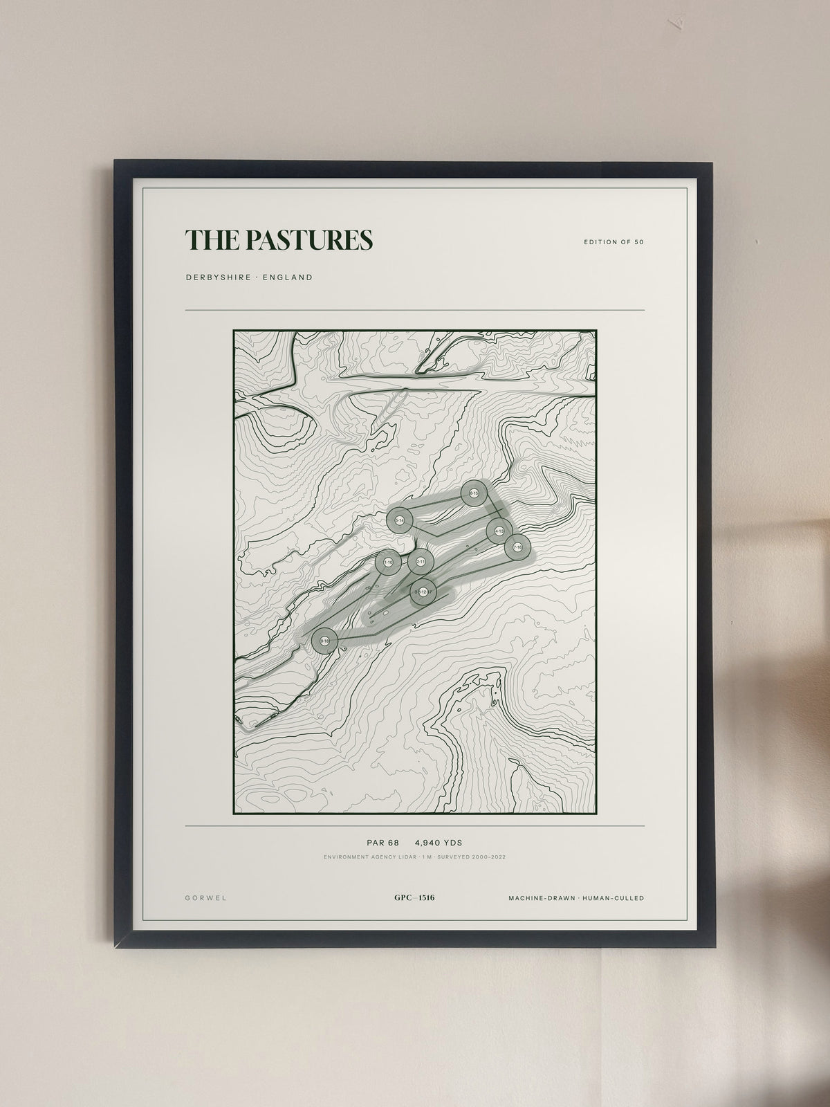 The Pastures, Derbyshire print, framed, on a wall