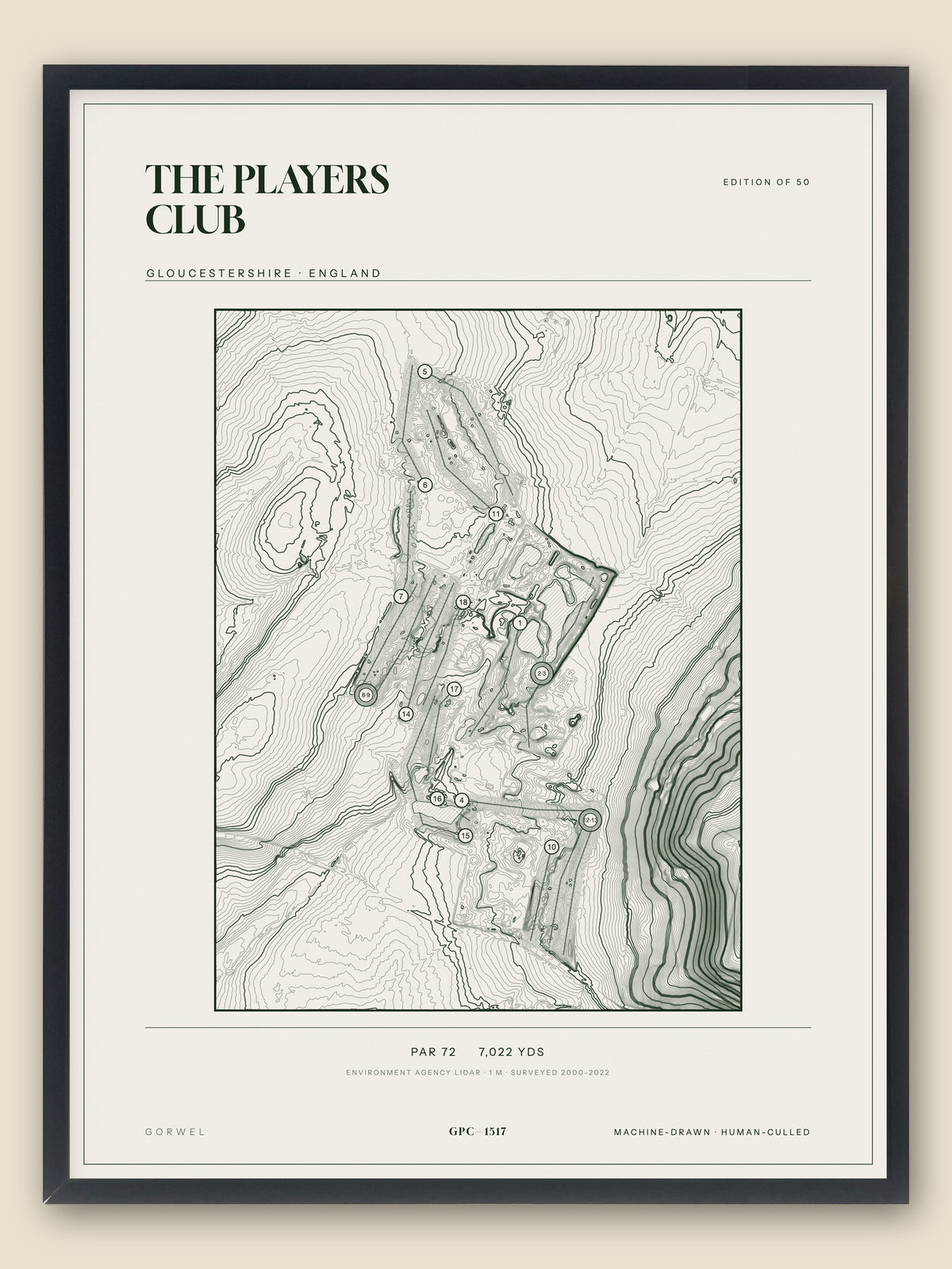The Players Club, Gloucestershire topographic golf course print, framed — Gorwel Print Co