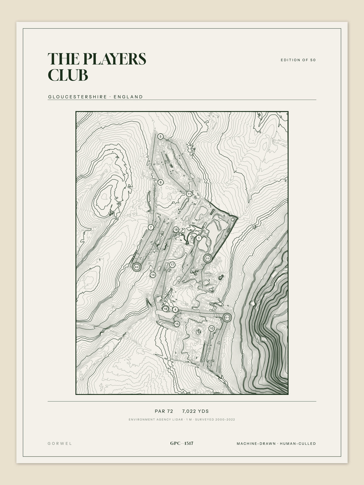 The Players Club, Gloucestershire topographic golf course print