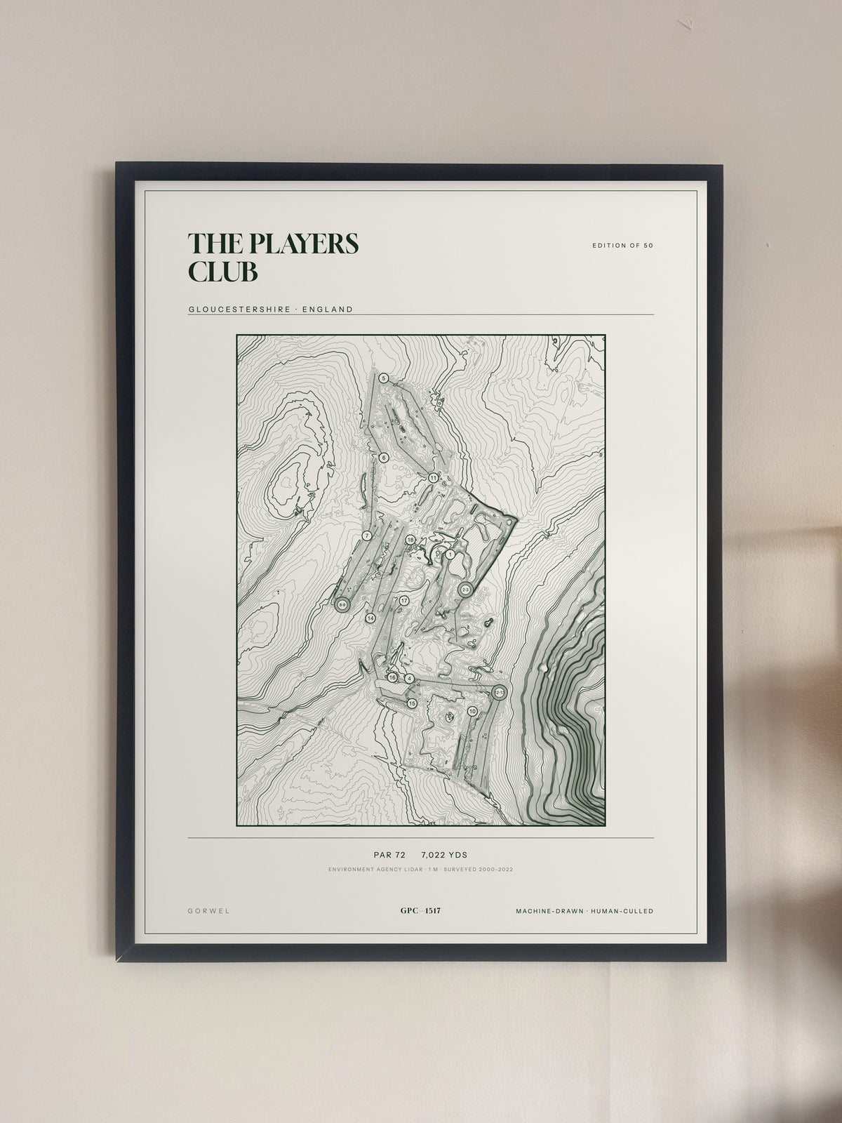 The Players Club, Gloucestershire print, framed, on a wall