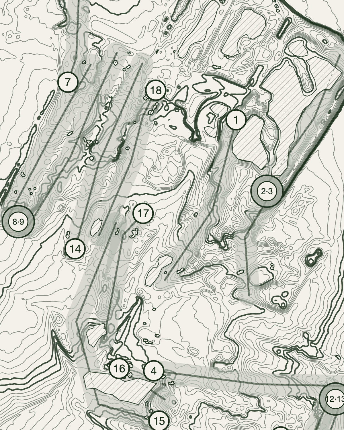 The Players Club, Gloucestershire print, contour detail