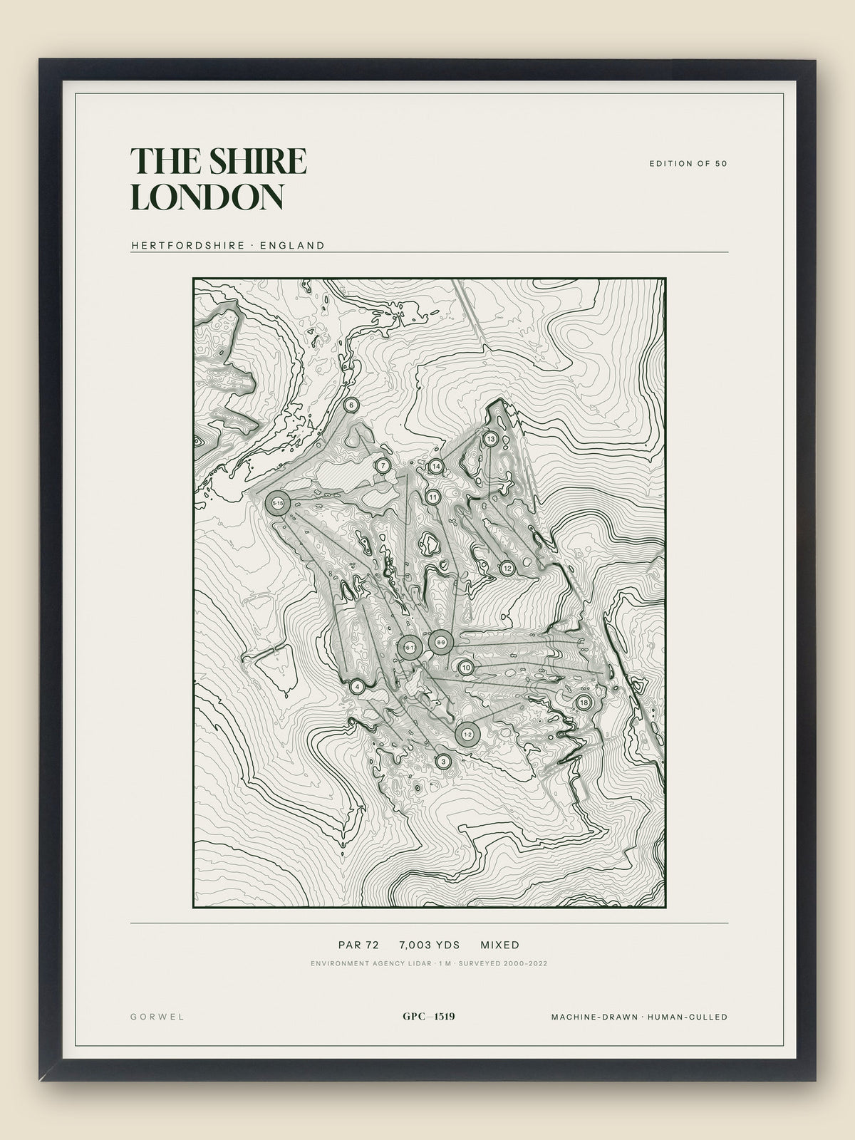 The Shire London, Hertfordshire topographic golf course print, framed — Gorwel Print Co