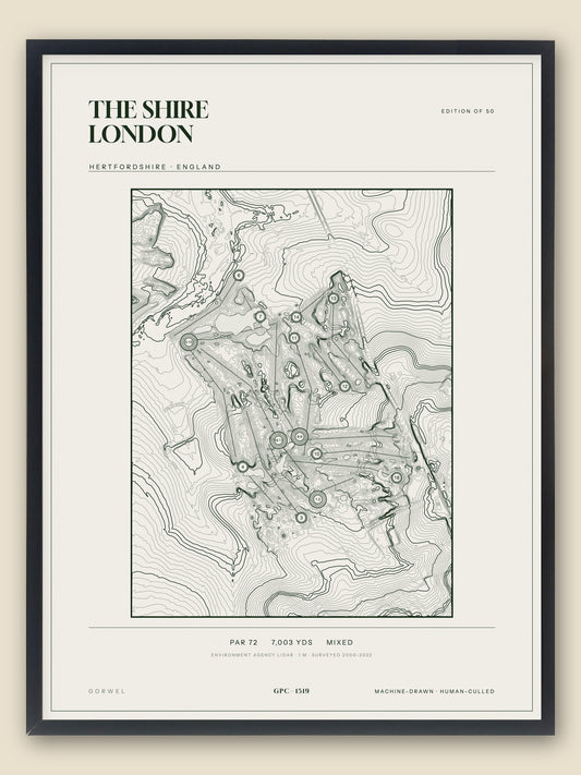 The Shire London, Hertfordshire topographic golf course print, framed — Gorwel Print Co