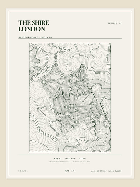 The Shire London, Hertfordshire topographic golf course print