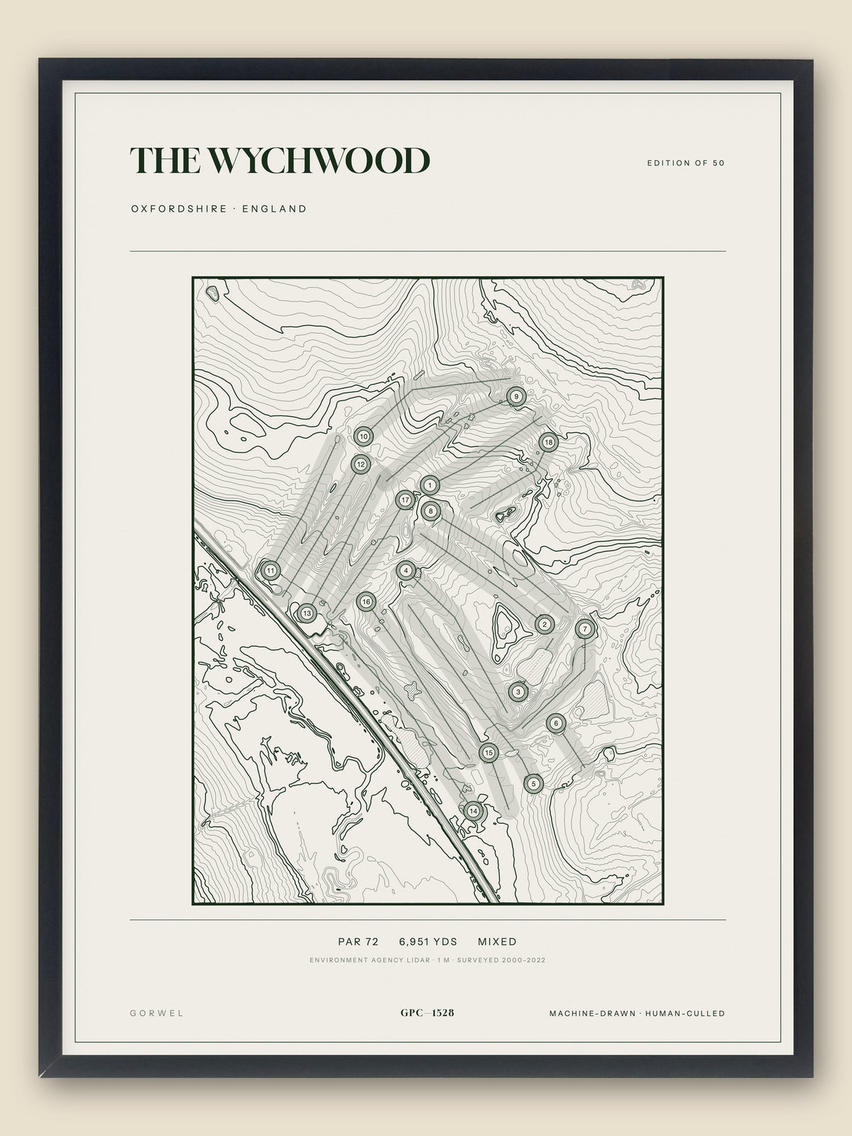 The Wychwood, Oxfordshire topographic golf course print, framed — Gorwel Print Co