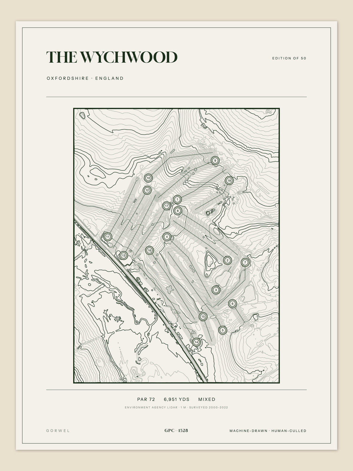 The Wychwood, Oxfordshire topographic golf course print