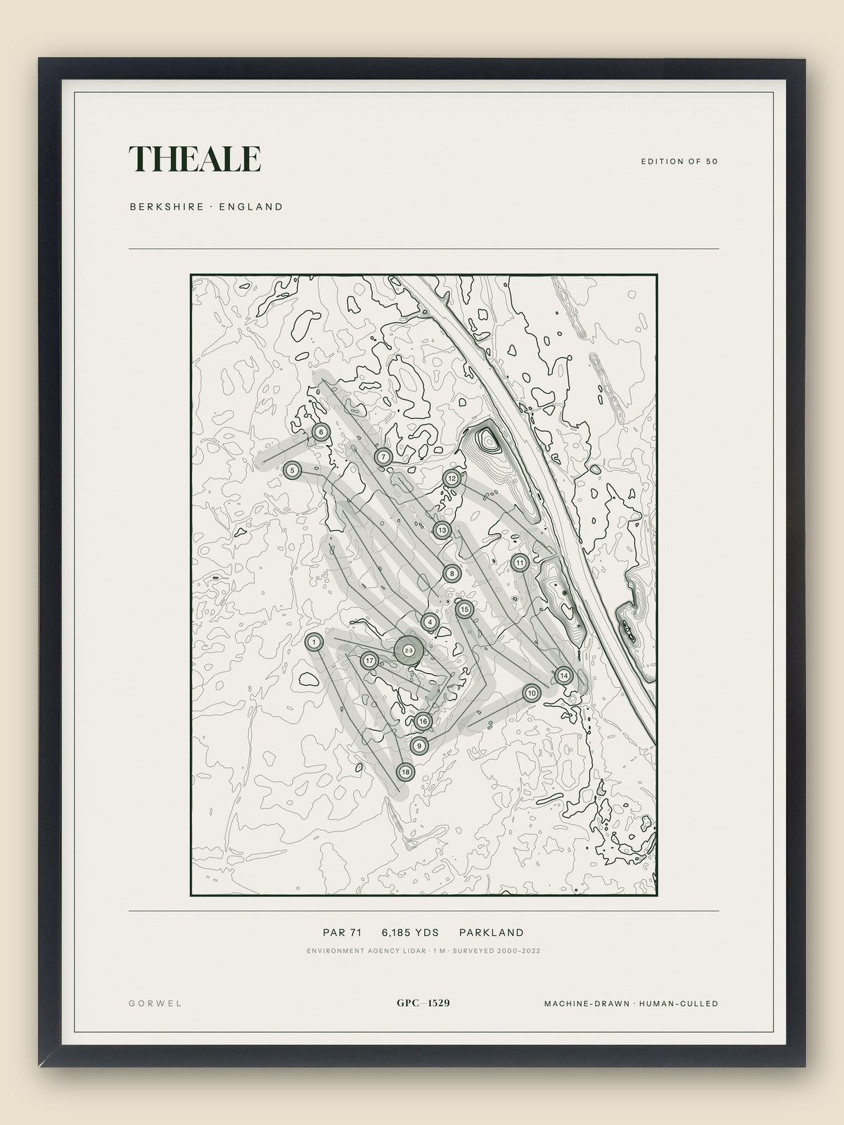Theale, Berkshire topographic golf course print, framed — Gorwel Print Co