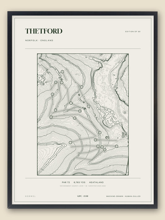 Thetford, Norfolk topographic golf course print, framed — Gorwel Print Co
