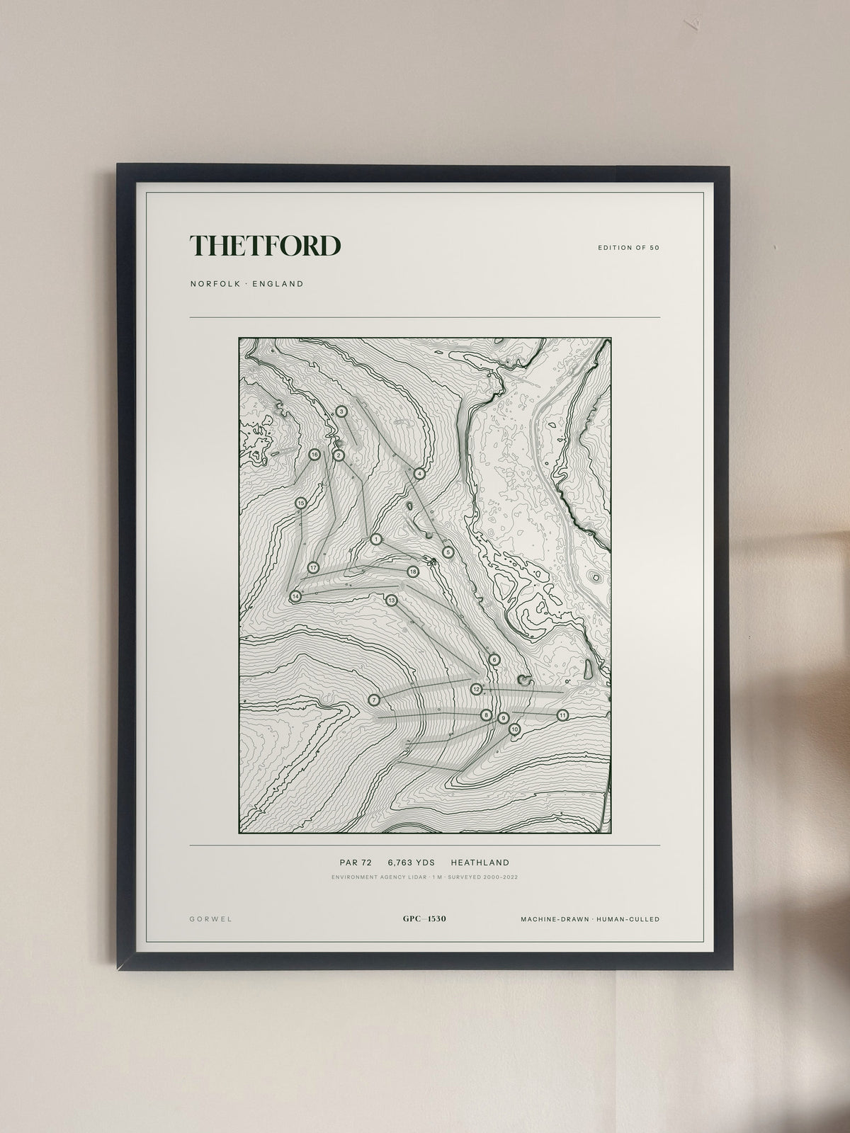 Thetford, Norfolk print, framed, on a wall