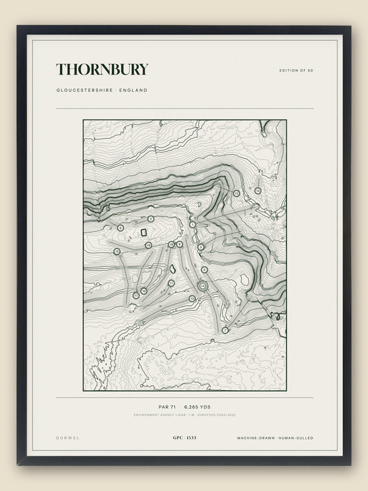 Thornbury, Gloucestershire topographic golf course print, framed — Gorwel Print Co