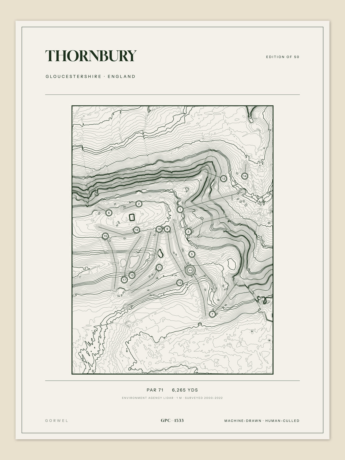 Thornbury, Gloucestershire topographic golf course print