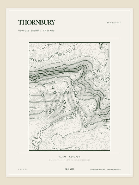 Thornbury, Gloucestershire topographic golf course print