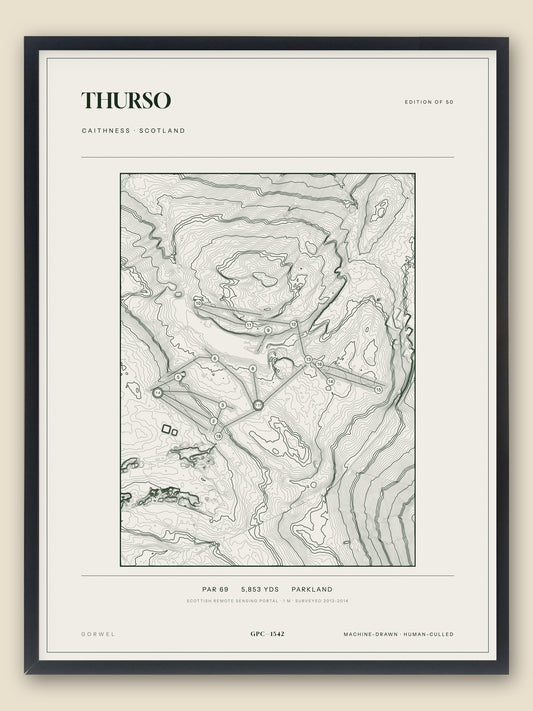Thurso, Caithness topographic golf course print, framed — Gorwel Print Co