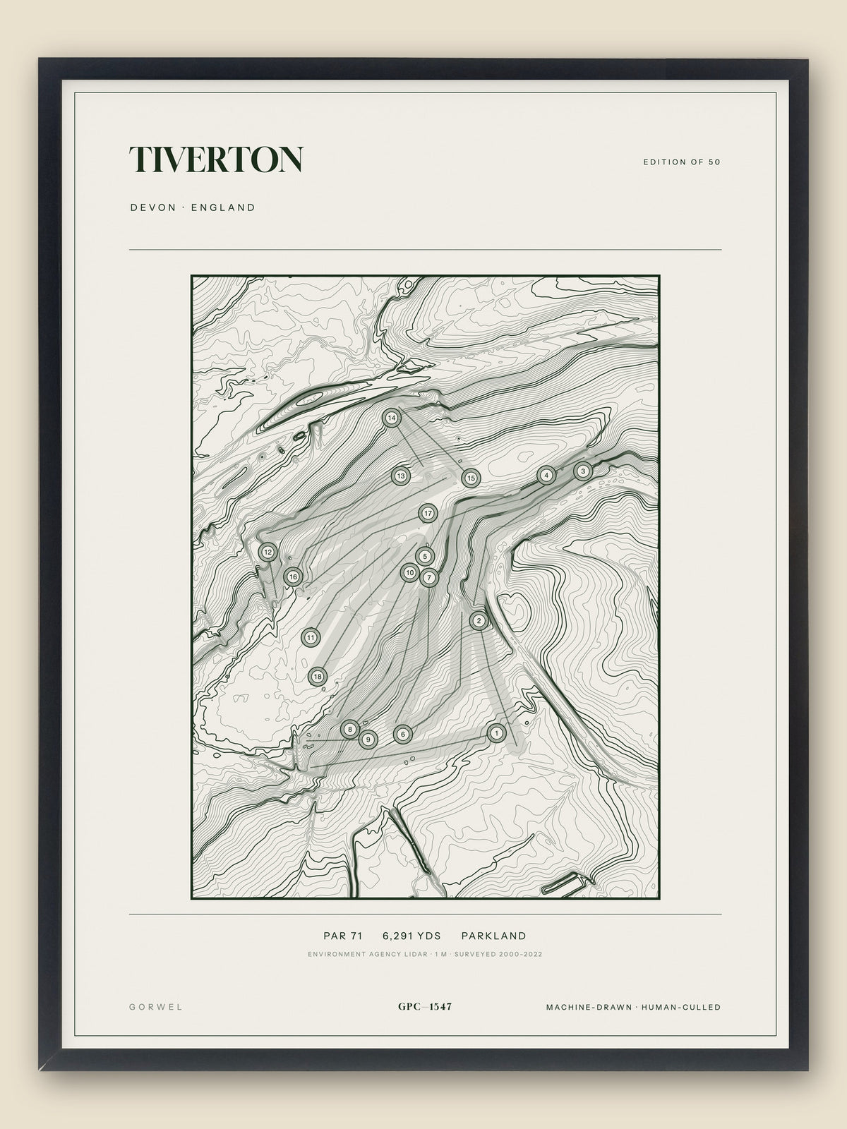 Tiverton topographic golf course print — catalogue plate — Gorwel Print Co