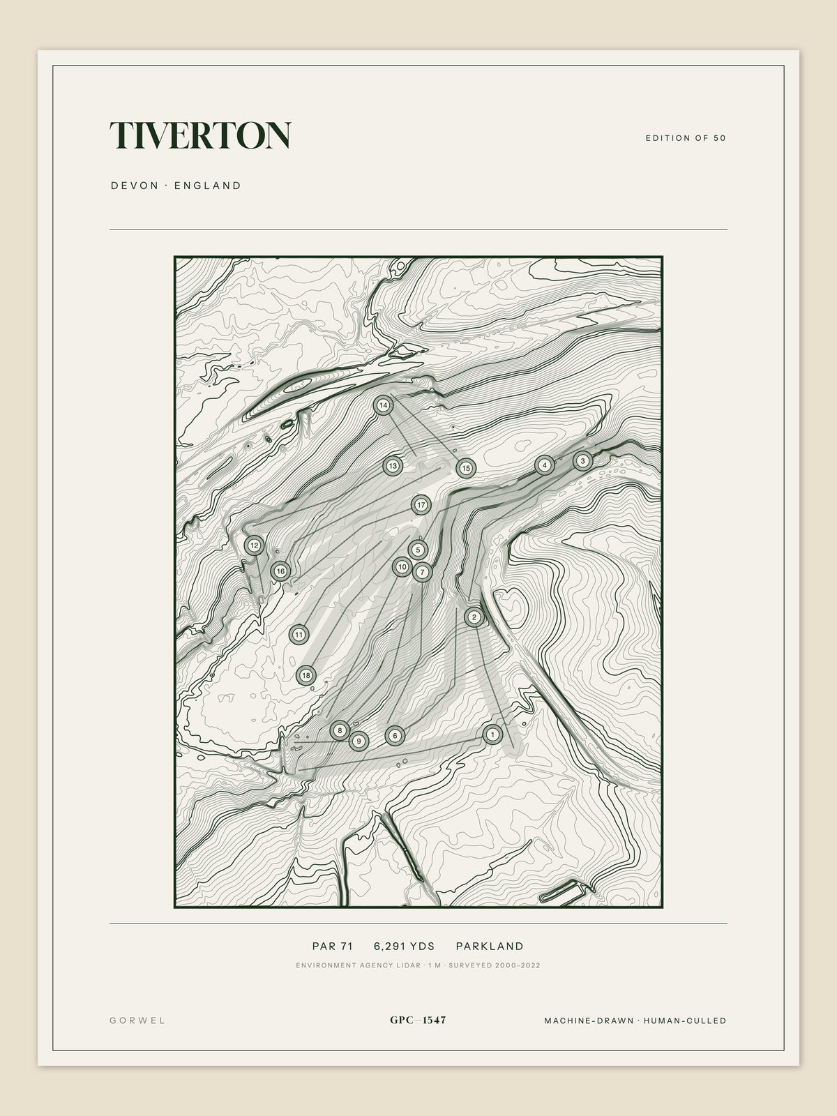 Tiverton topographic golf course print — unframed sheet — Gorwel Print Co