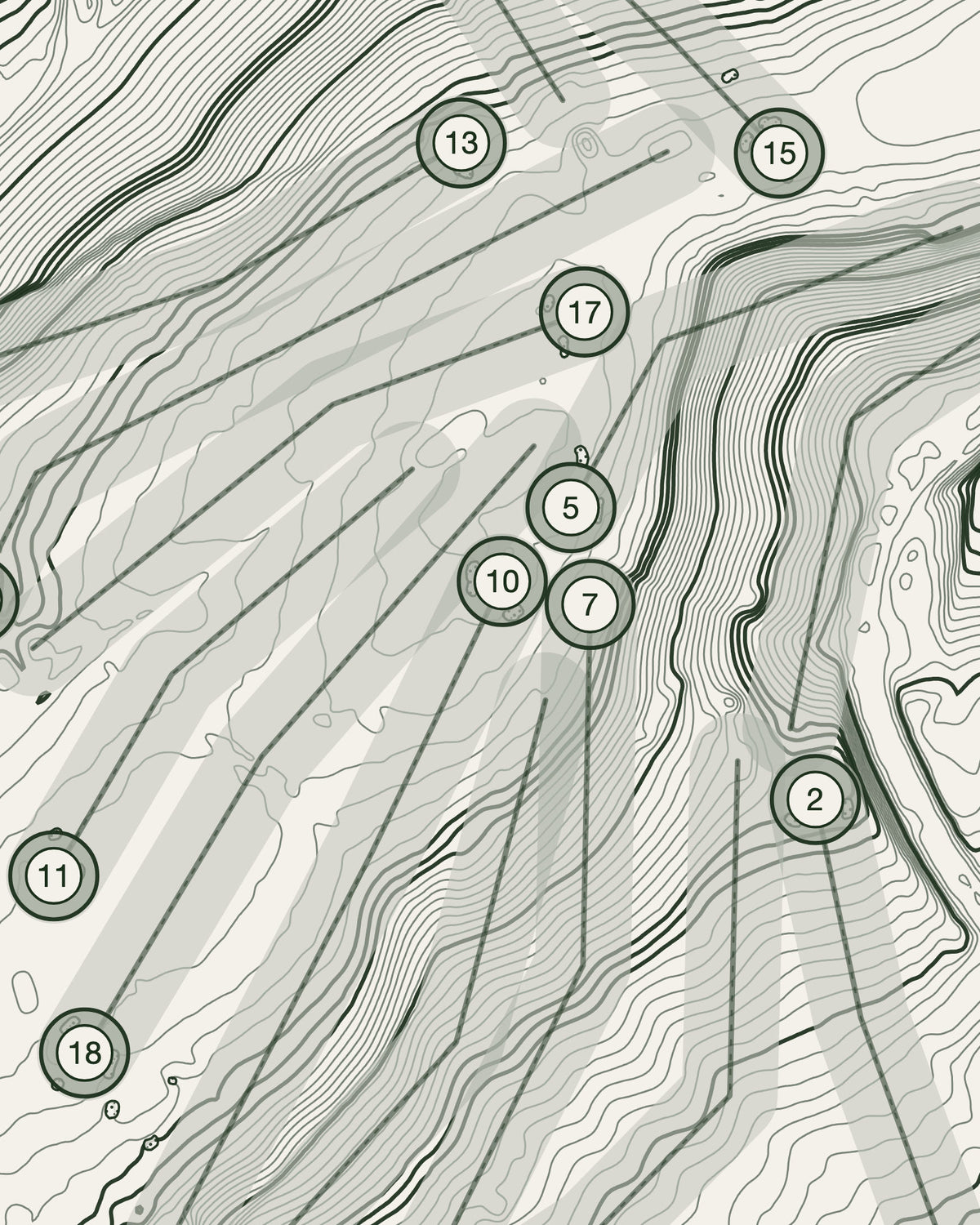 Tiverton topographic golf course print — contour detail — Gorwel Print Co