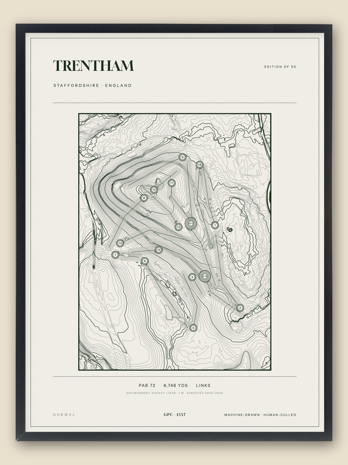 Trentham, Staffordshire topographic golf course print, framed — Gorwel Print Co