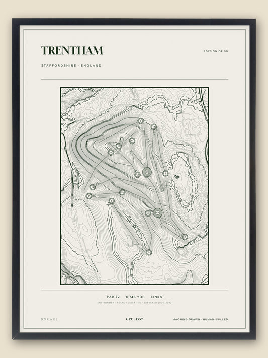 Trentham, Staffordshire topographic golf course print, framed — Gorwel Print Co