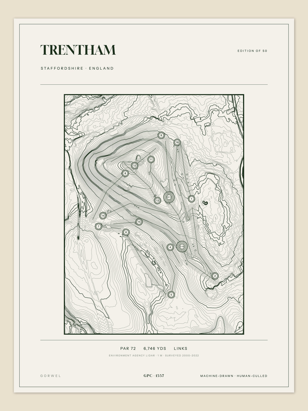 Trentham, Staffordshire topographic golf course print
