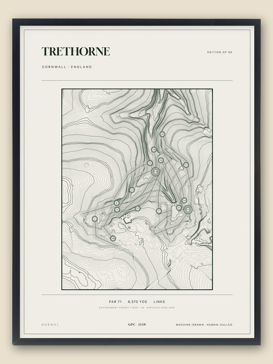 Trethorne, Cornwall topographic golf course print, framed — Gorwel Print Co