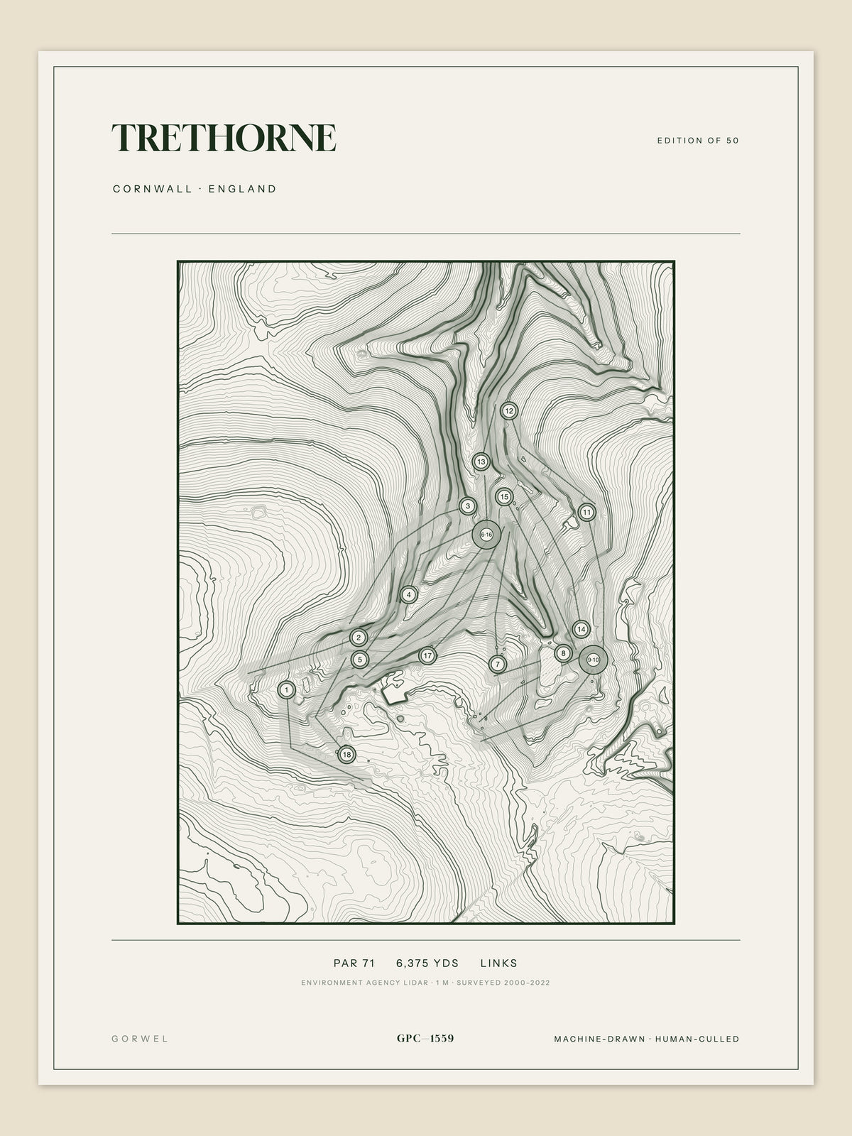 Trethorne, Cornwall topographic golf course print