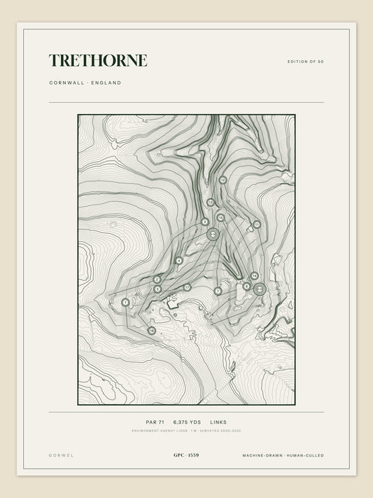 Trethorne, Cornwall topographic golf course print