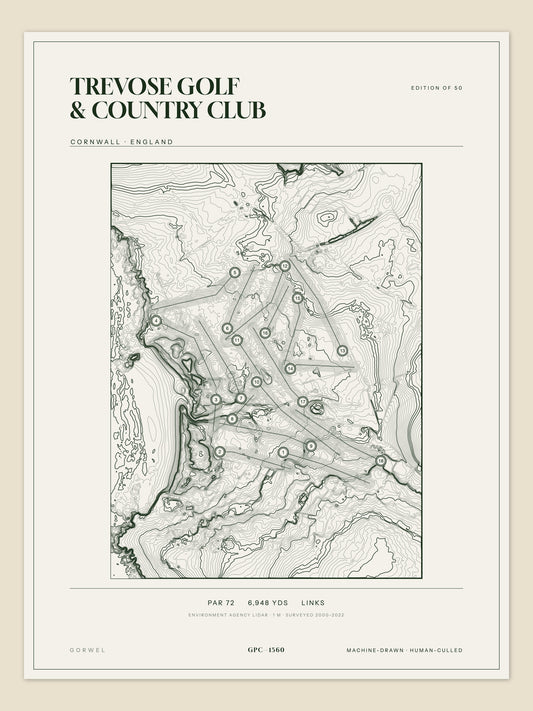 Trevose Golf & Country Club, Cornwall topographic golf course print