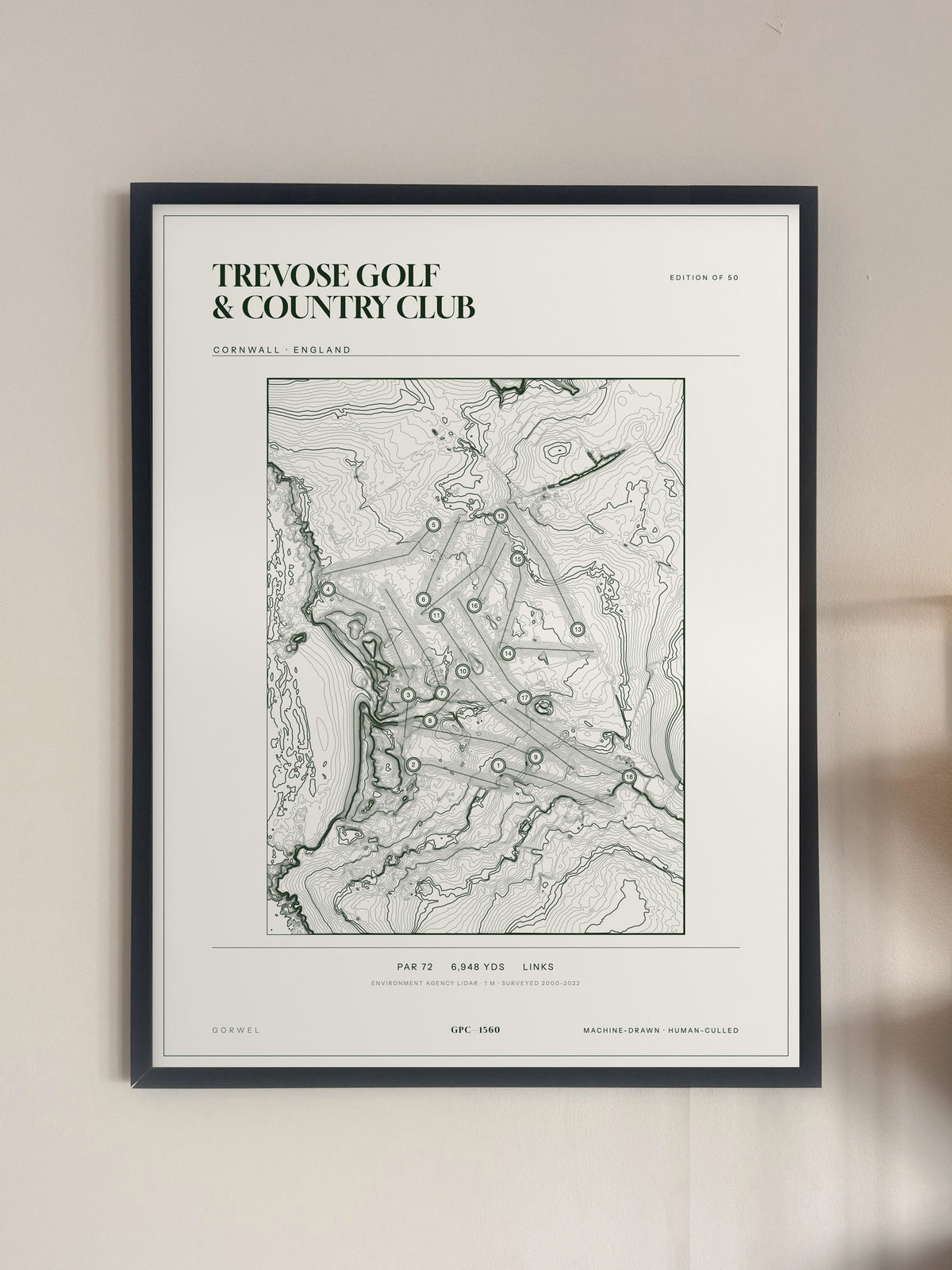 Trevose Golf & Country Club, Cornwall print, framed, on a wall