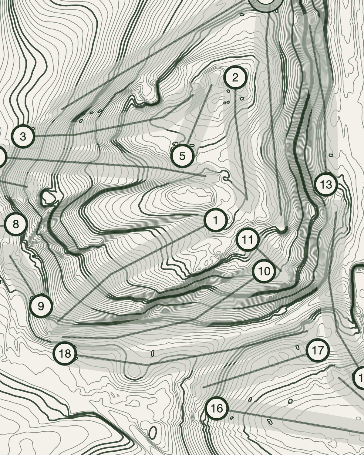Turnhouse topographic golf course print — contour detail — Gorwel Print Co