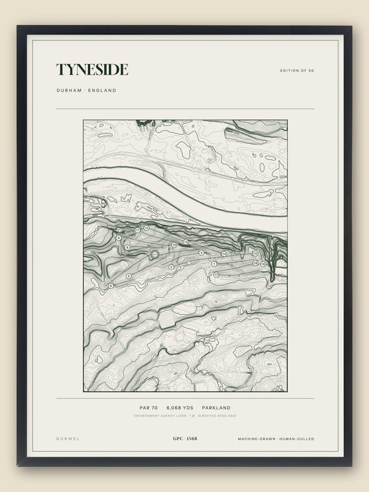Tyneside, Durham topographic golf course print, framed — Gorwel Print Co