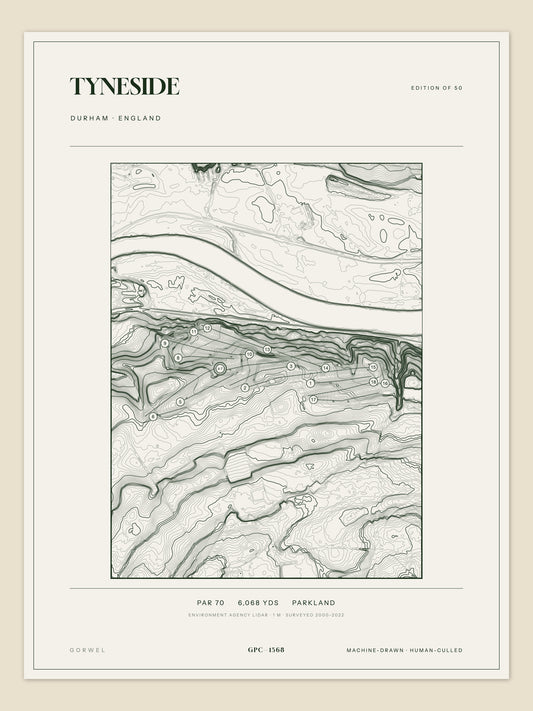 Tyneside, Durham topographic golf course print