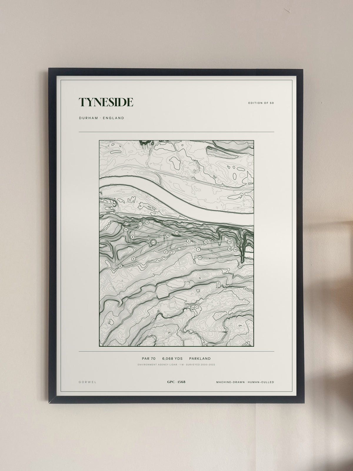 Tyneside, Durham print, framed, on a wall