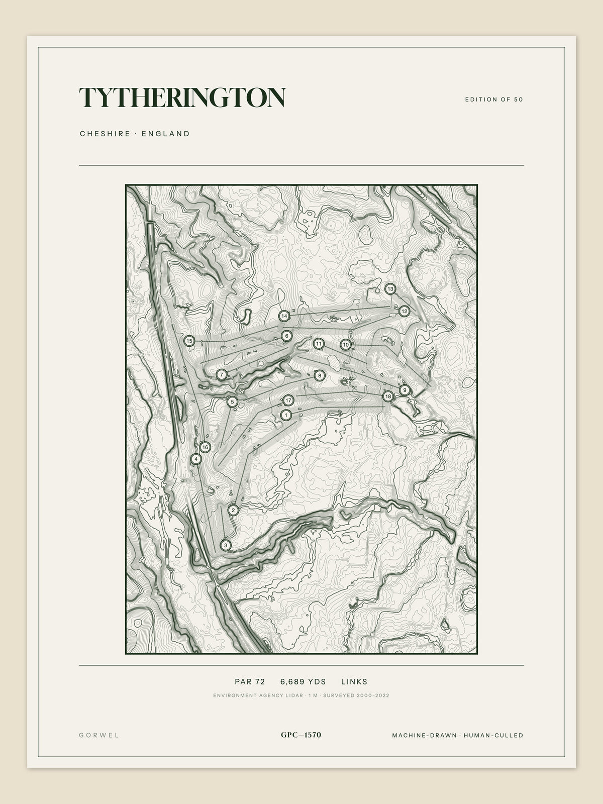 Tytherington topographic golf course print — unframed sheet — Gorwel Print Co