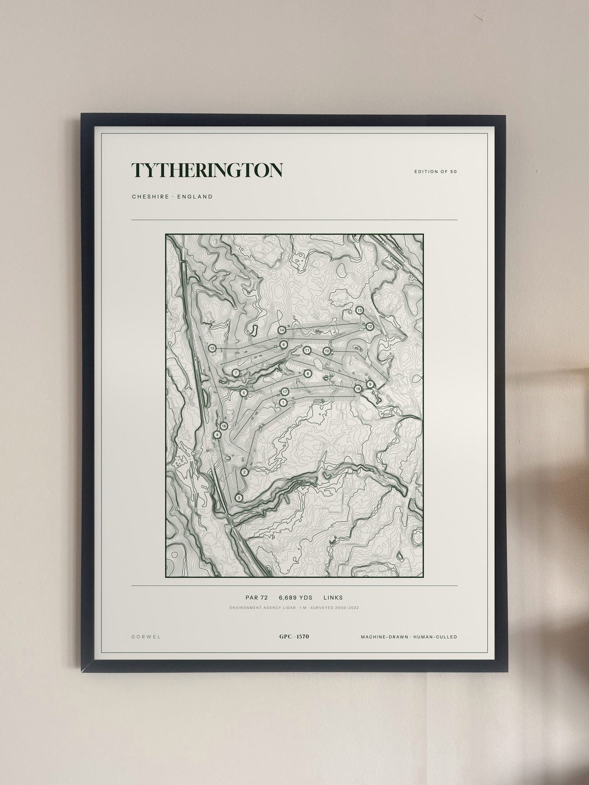 Tytherington topographic golf course print — framed on a wall — Gorwel Print Co