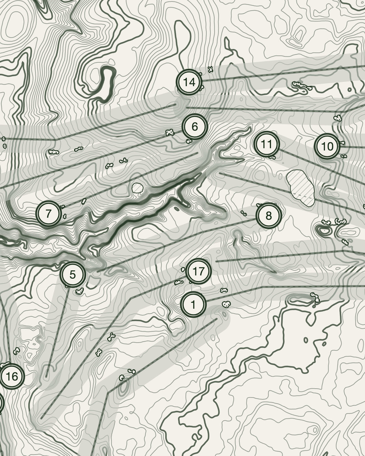 Tytherington topographic golf course print — contour detail — Gorwel Print Co