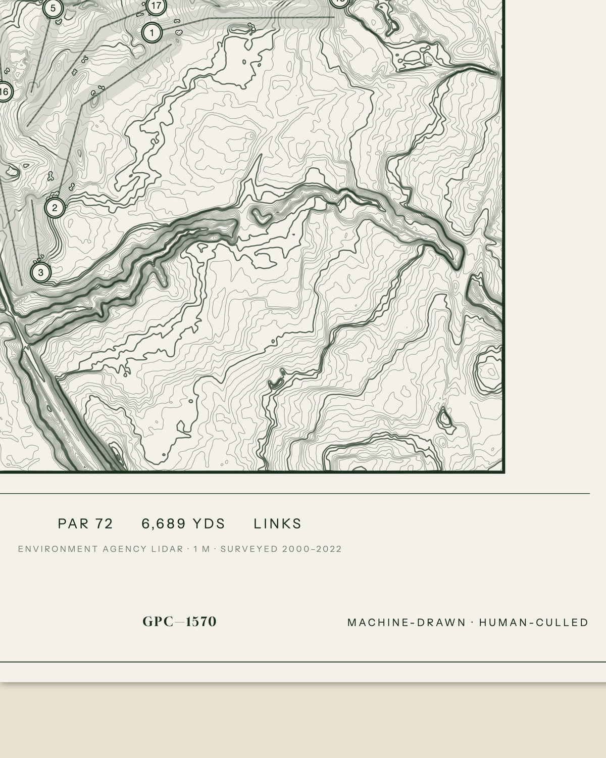 Tytherington topographic golf course print — data strip and edition mark — Gorwel Print Co