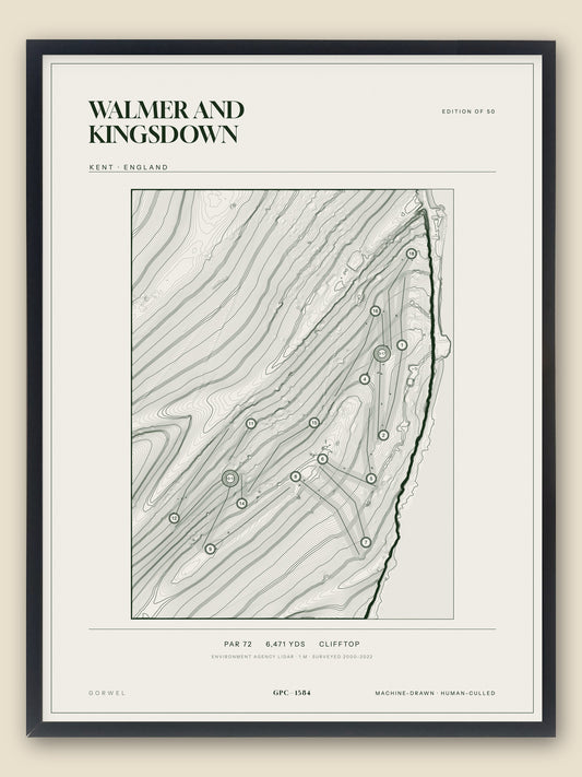 Walmer and Kingsdown, Kent topographic golf course print, framed — Gorwel Print Co