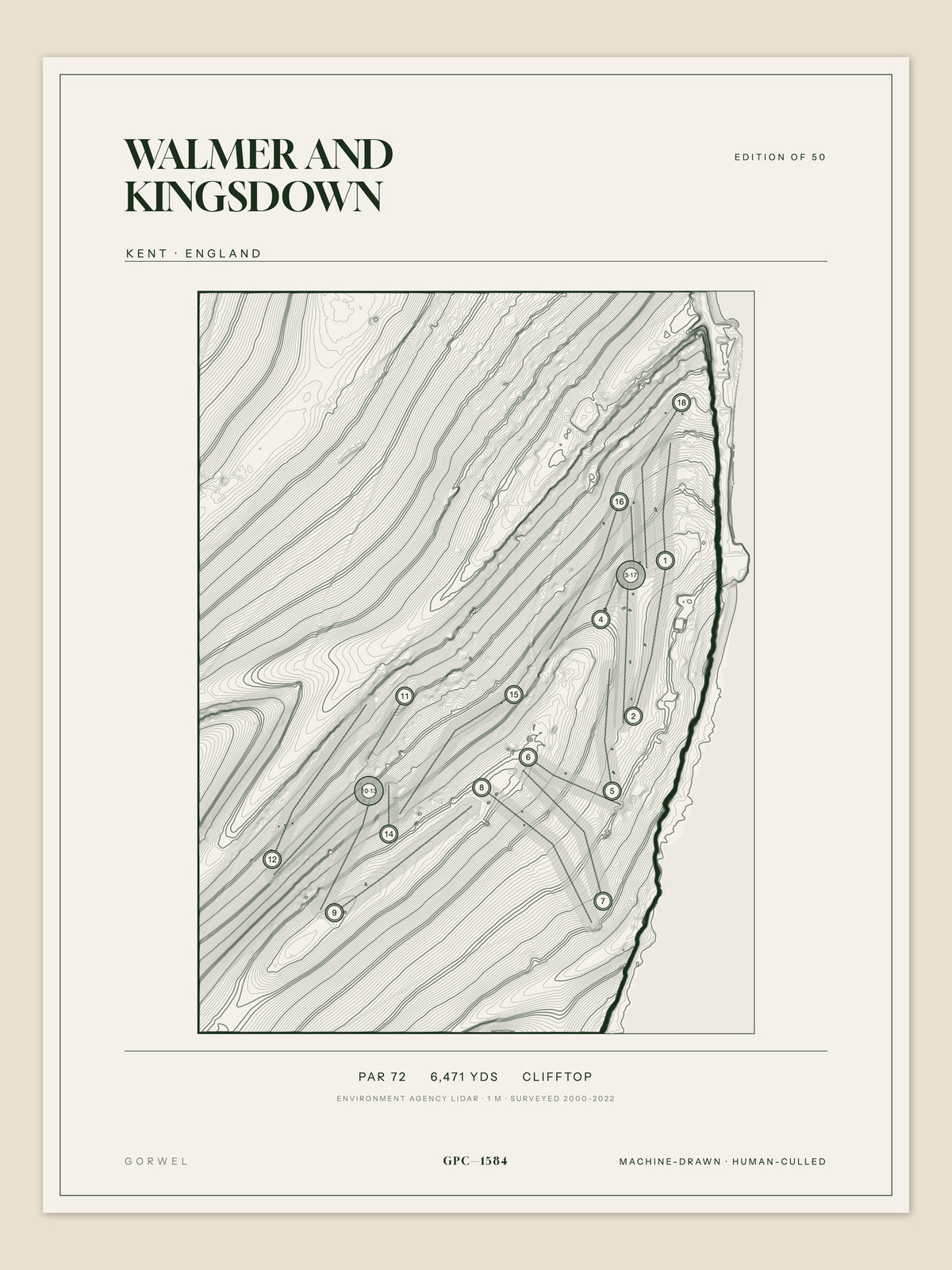 Walmer and Kingsdown, Kent topographic golf course print