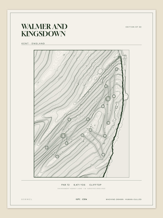 Walmer and Kingsdown, Kent topographic golf course print