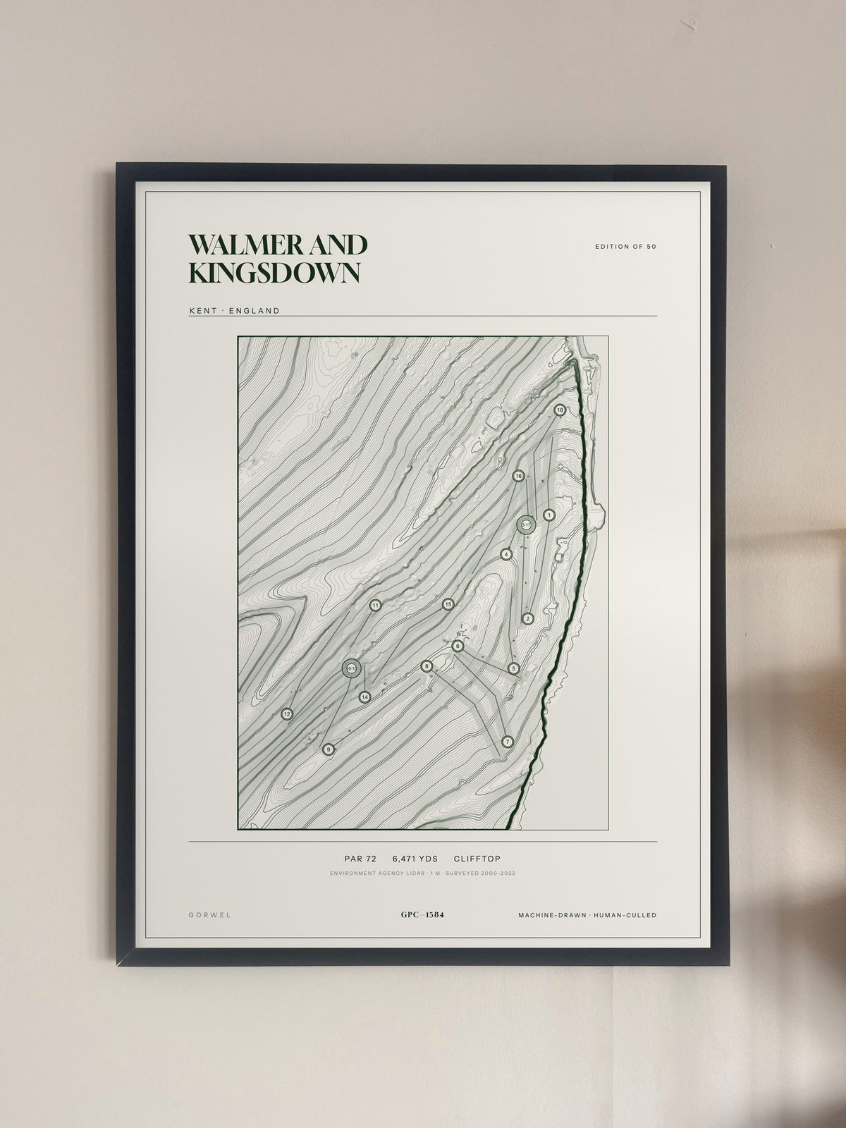Walmer and Kingsdown, Kent print, framed, on a wall