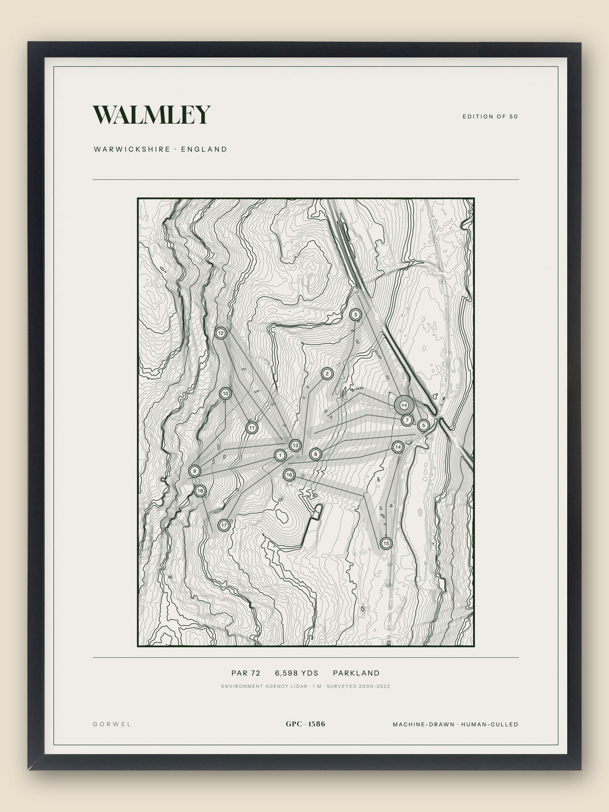 Walmley, Warwickshire topographic golf course print, framed — Gorwel Print Co