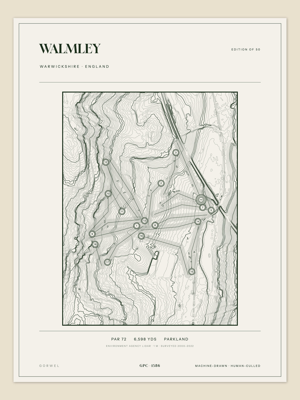 Walmley, Warwickshire topographic golf course print