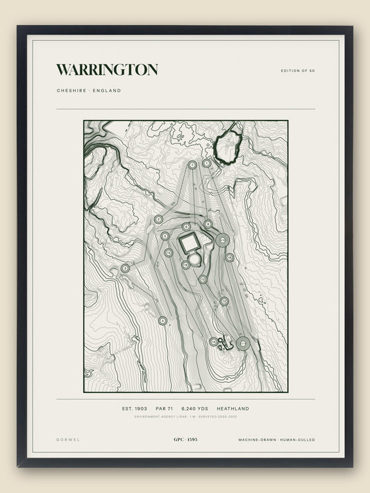 Warrington, Cheshire topographic golf course print, framed — Gorwel Print Co
