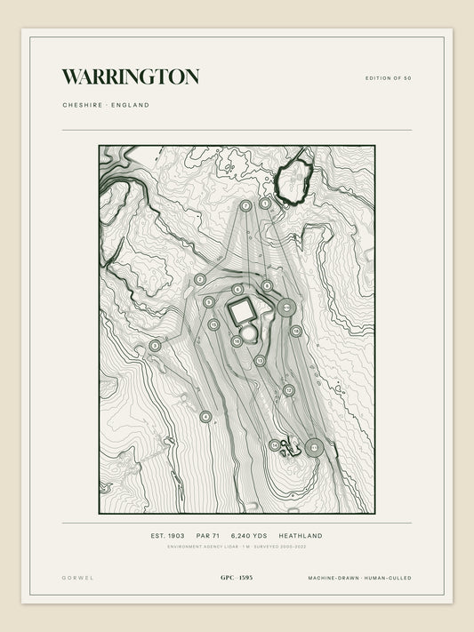 Warrington, Cheshire topographic golf course print