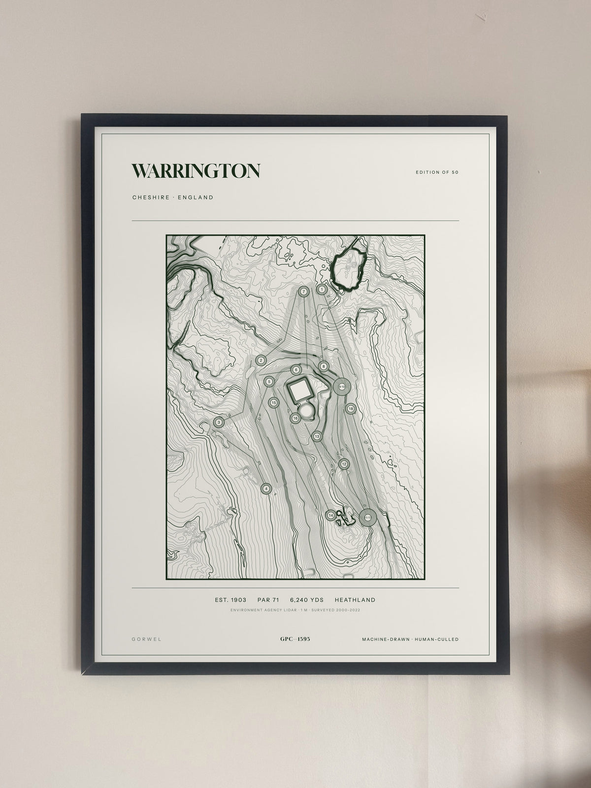 Warrington, Cheshire print, framed, on a wall
