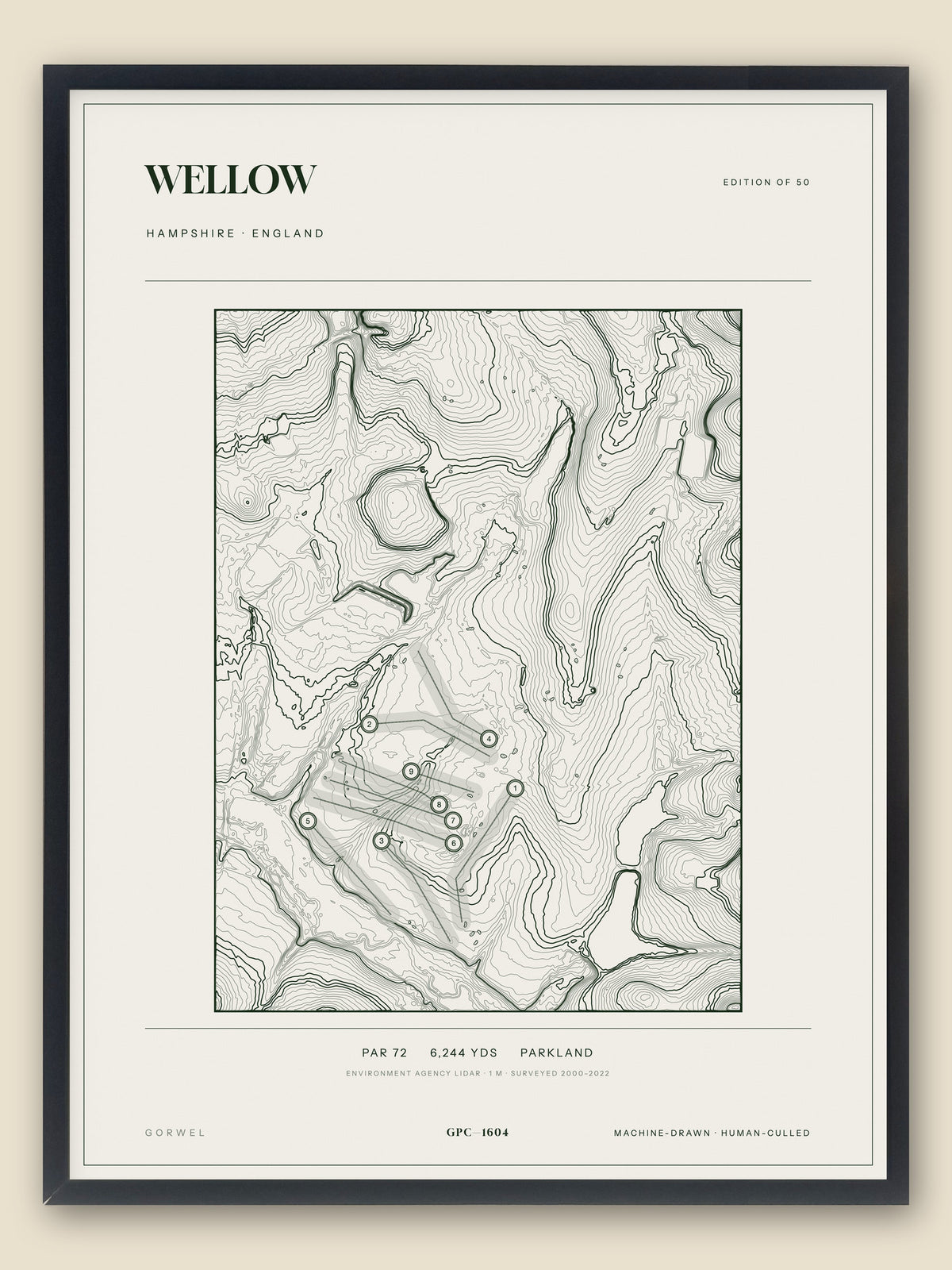 Wellow, Hampshire topographic golf course print, framed — Gorwel Print Co