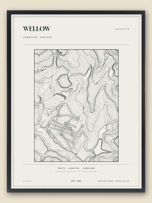 Wellow, Hampshire topographic golf course print, framed — Gorwel Print Co
