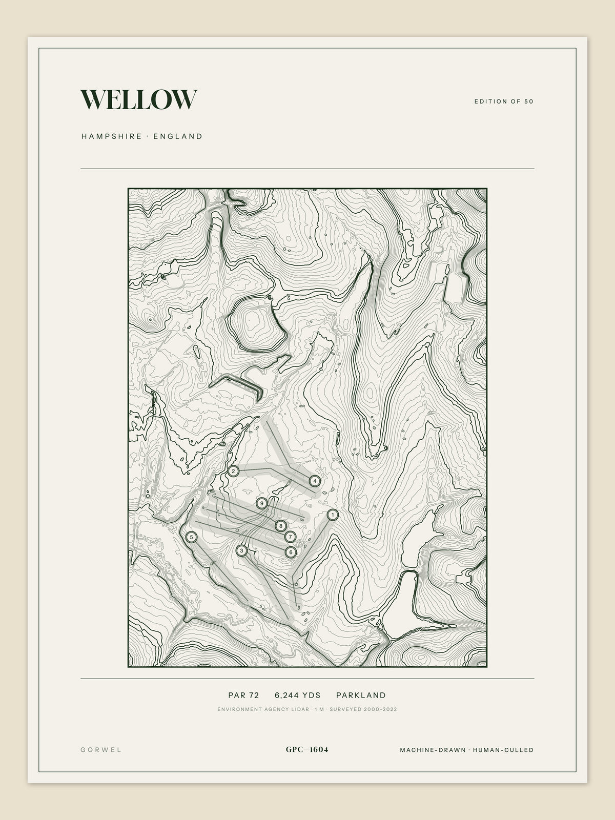 Wellow, Hampshire topographic golf course print